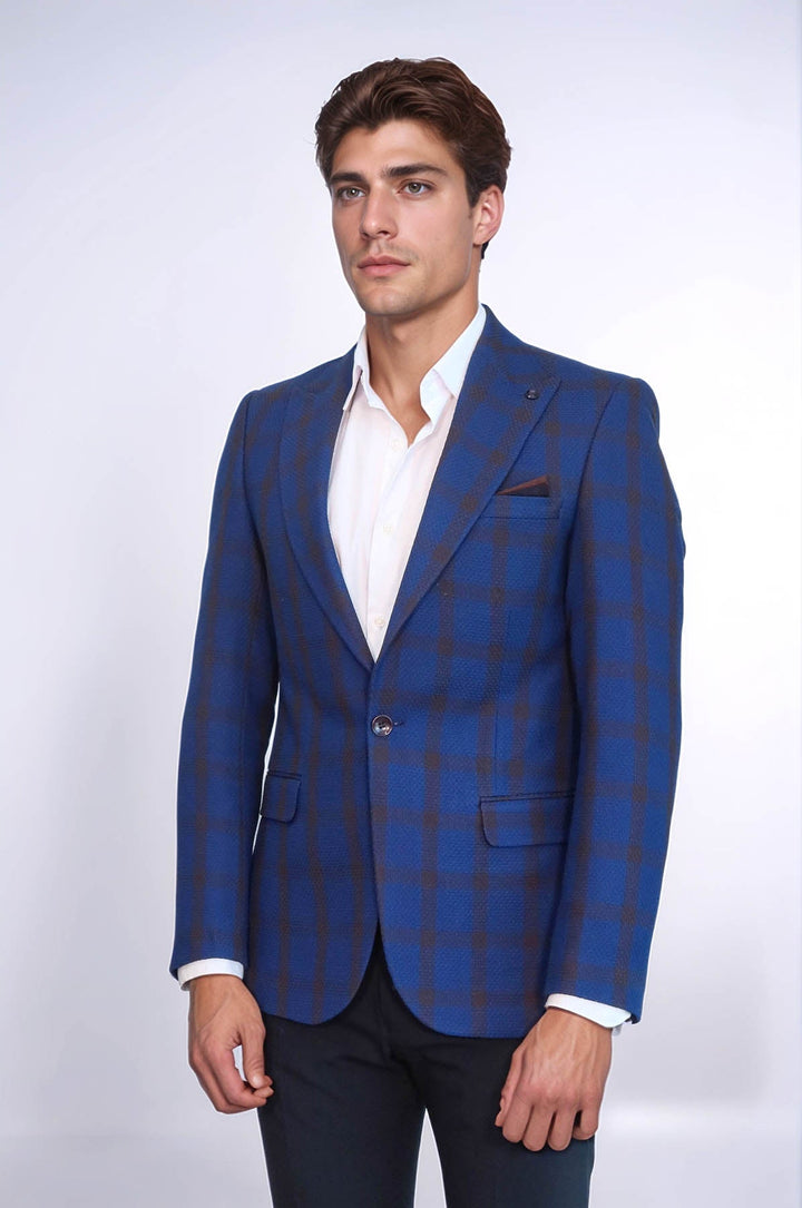 Chaqueta cruzada de cuadros azules con cuello en punta - Wessi