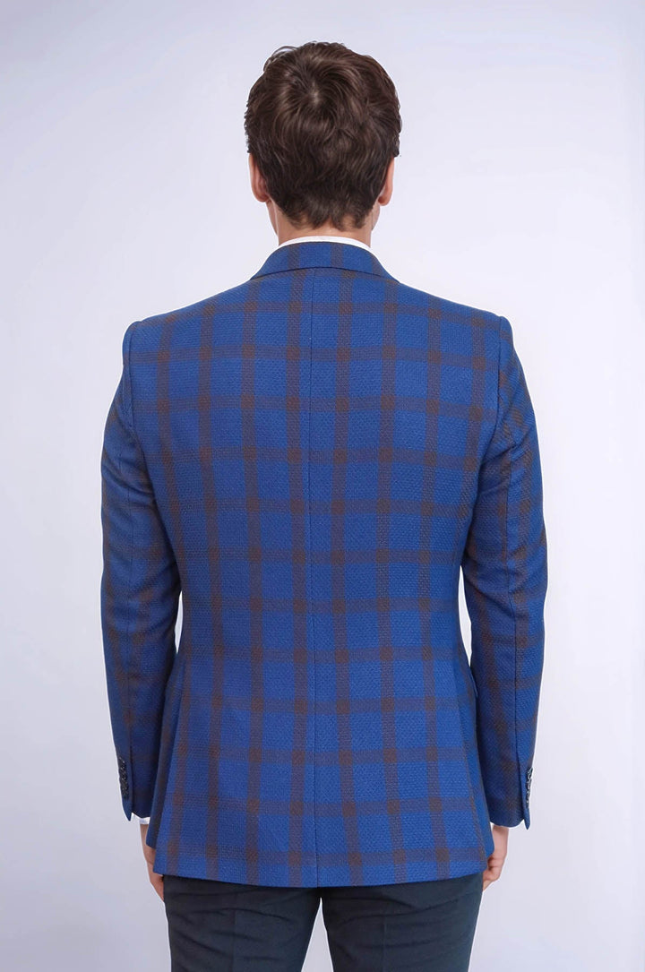 Chaqueta cruzada de cuadros azules con cuello en punta - Wessi