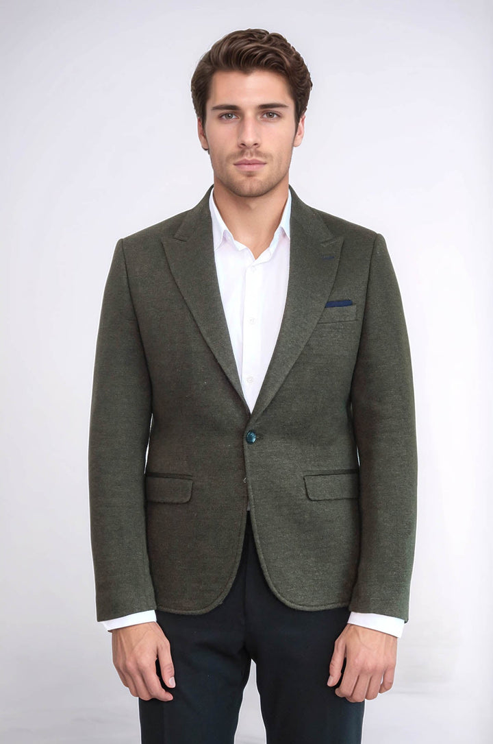 Chaqueta de lana verde oscuro con solapa de pico - Wessi