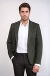 Peak Lapel Dark Green Wool Jacket - Wessi
