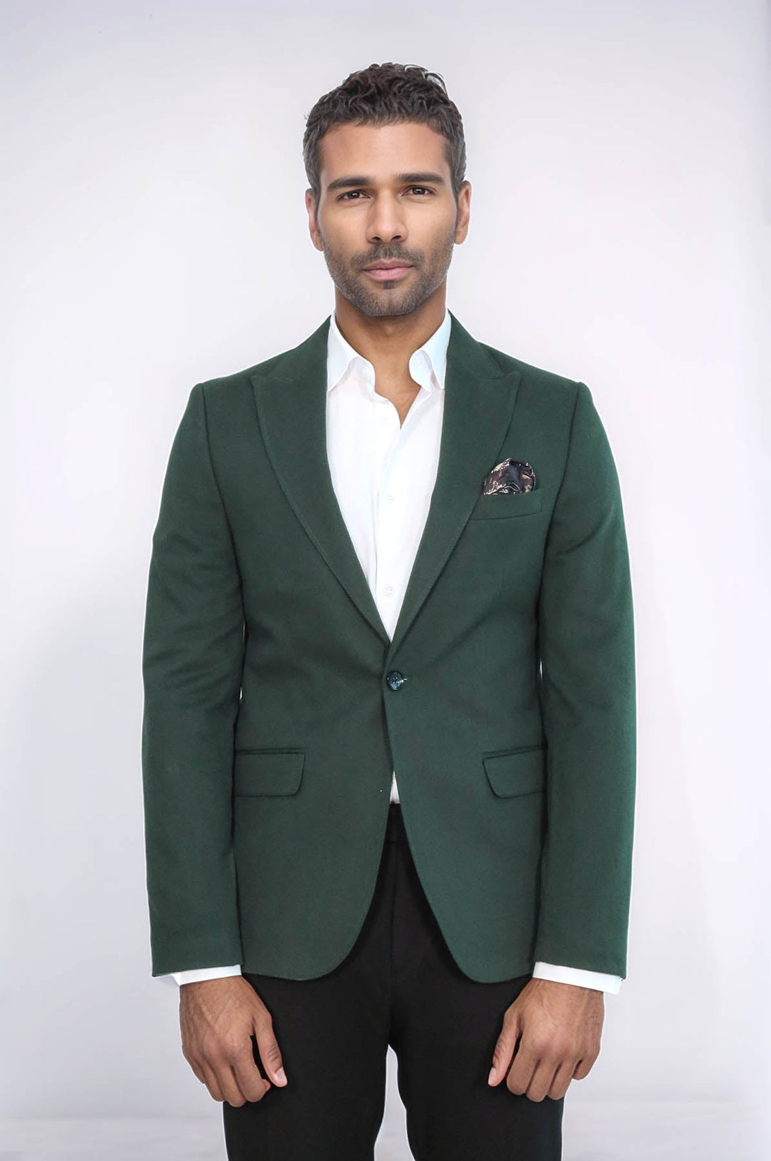 Blazer verde liso con un solo botón y solapa de pico para hombre - Wessi