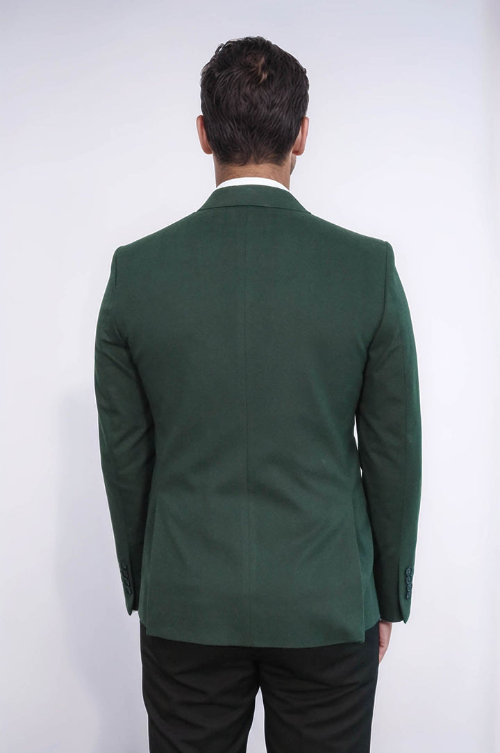 Blazer verde liso con un solo botón y solapa de pico para hombre - Wessi