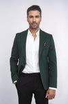 Blazer verde liso con un solo botón y solapa de pico para hombre - Wessi