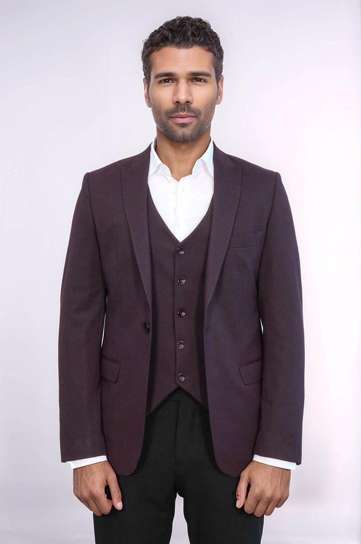 Plain Burgundy Vest Blazer Set | Wessi