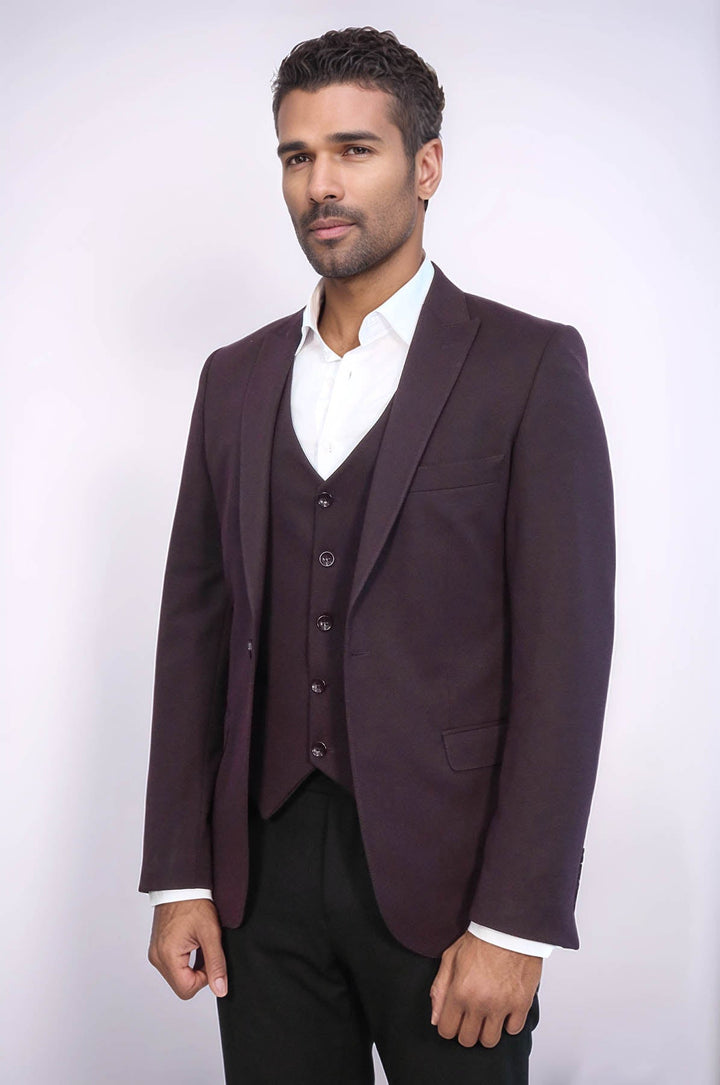 Plain Burgundy Vest Blazer Set | Wessi