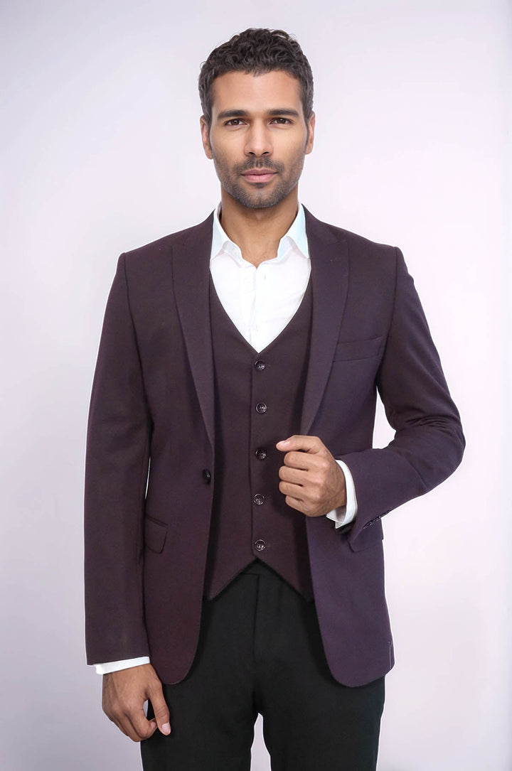 Plain Burgundy Vest Blazer Set | Wessi