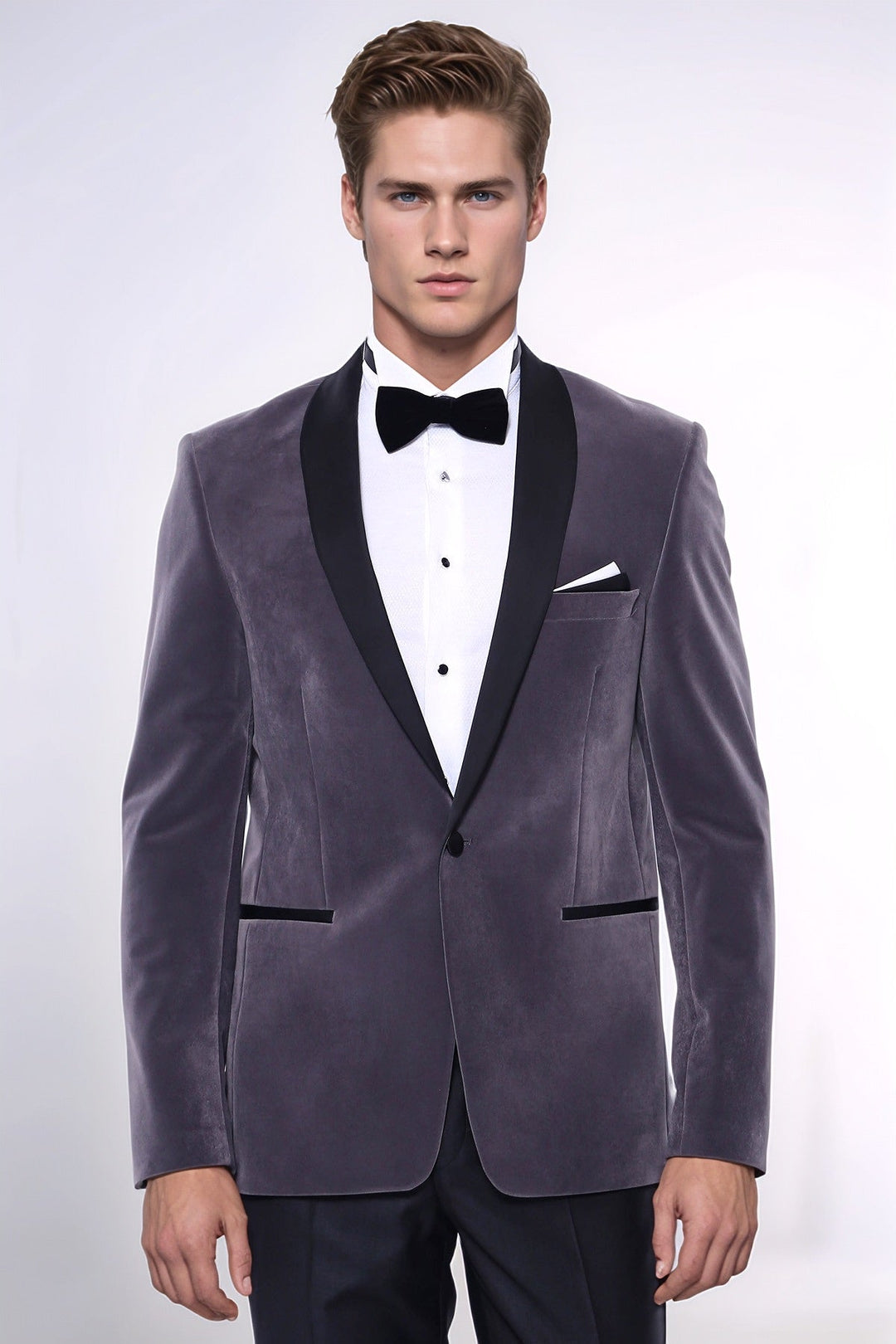 Plain Velvet Dark Grey Blazer | Wessi