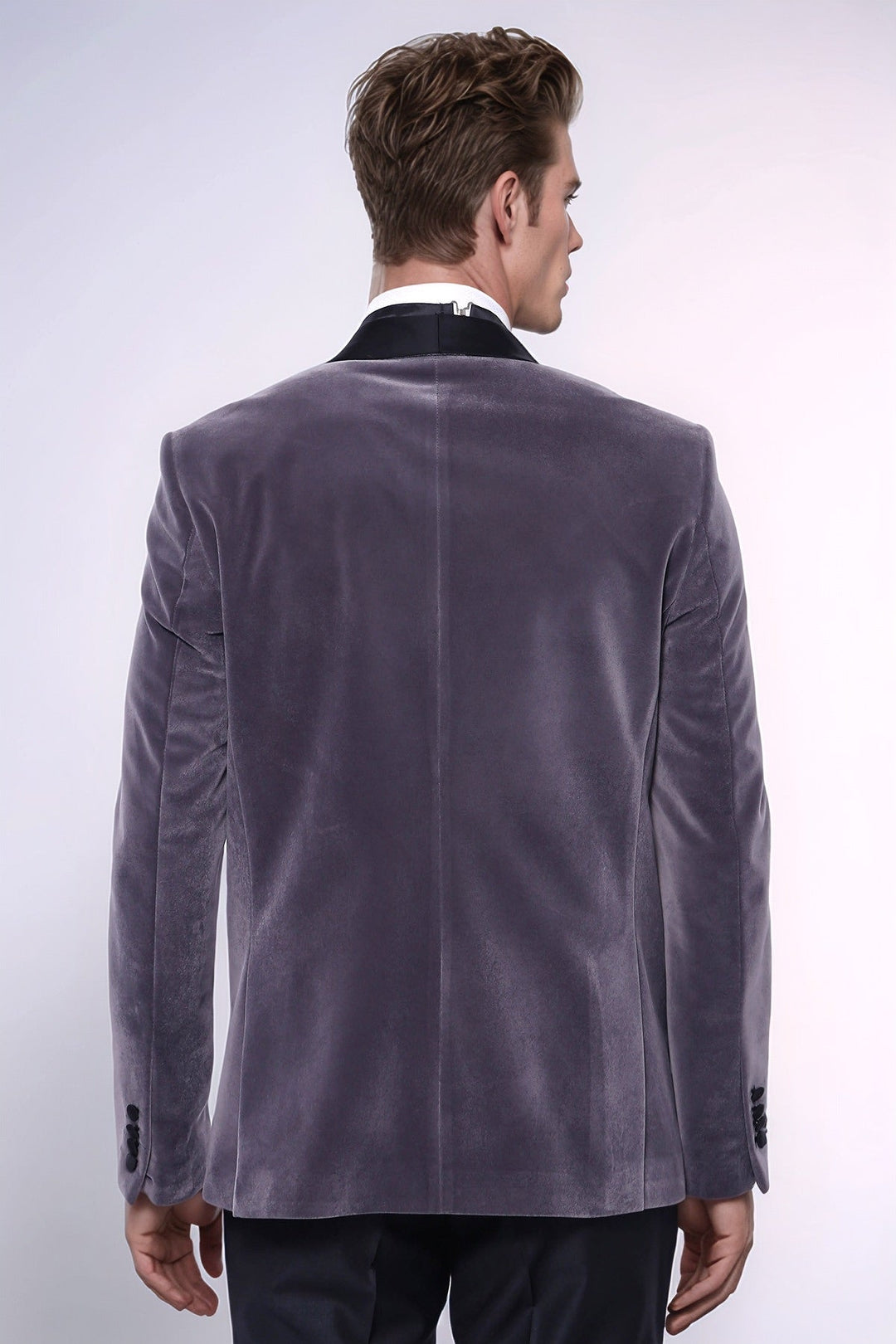 Plain Velvet Dark Grey Blazer | Wessi