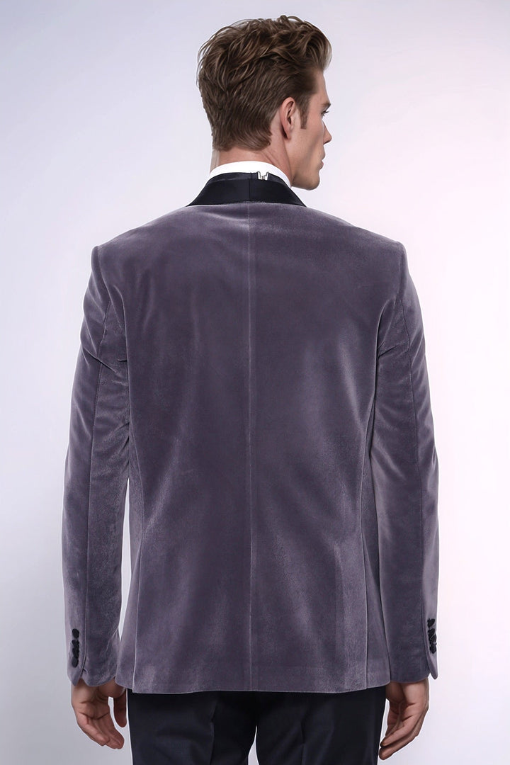 Plain Velvet Dark Grey Blazer | Wessi