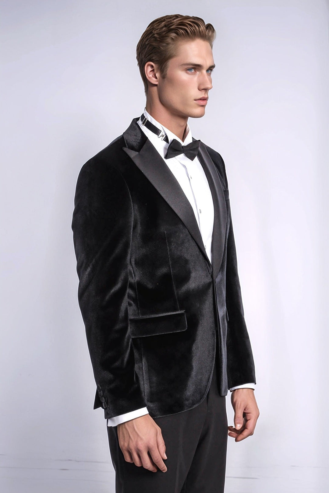 Blazer de terciopelo negro ajustado para hombre para fiesta de graduación - Wessi