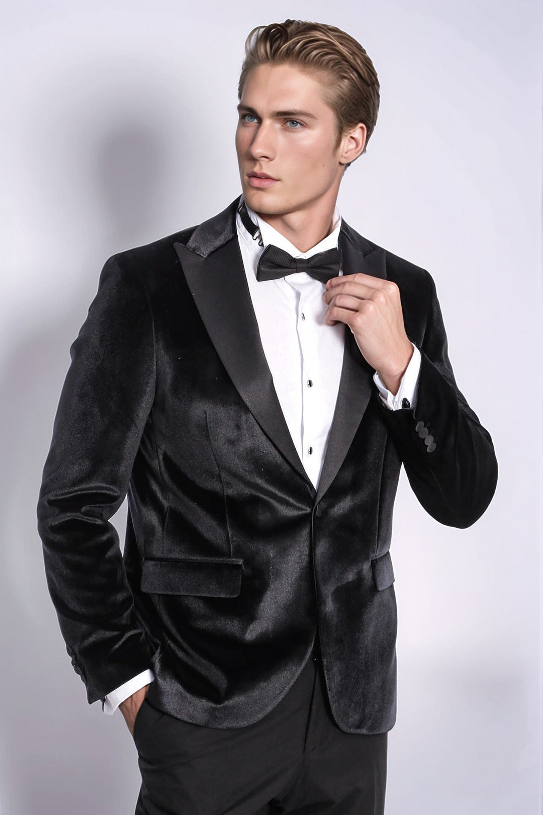Blazer de terciopelo negro ajustado para hombre para fiesta de graduación - Wessi