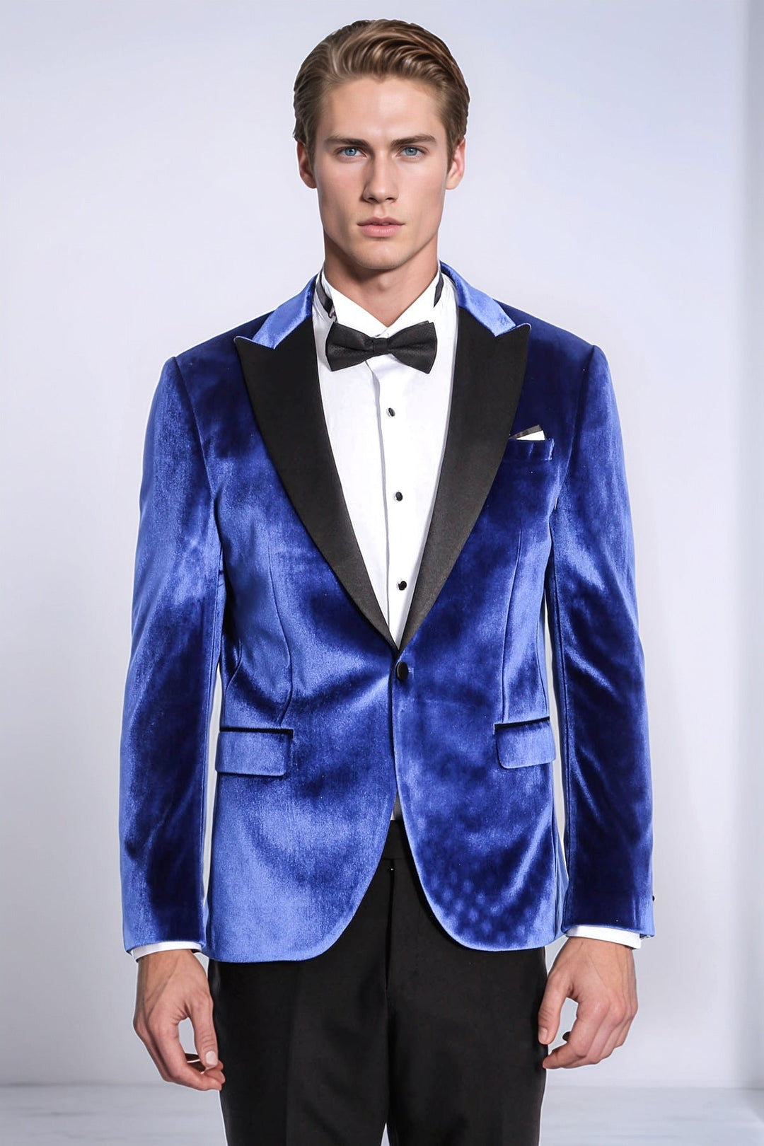 Blazer de fiesta ajustado de terciopelo azul marino para hombre - Wessi