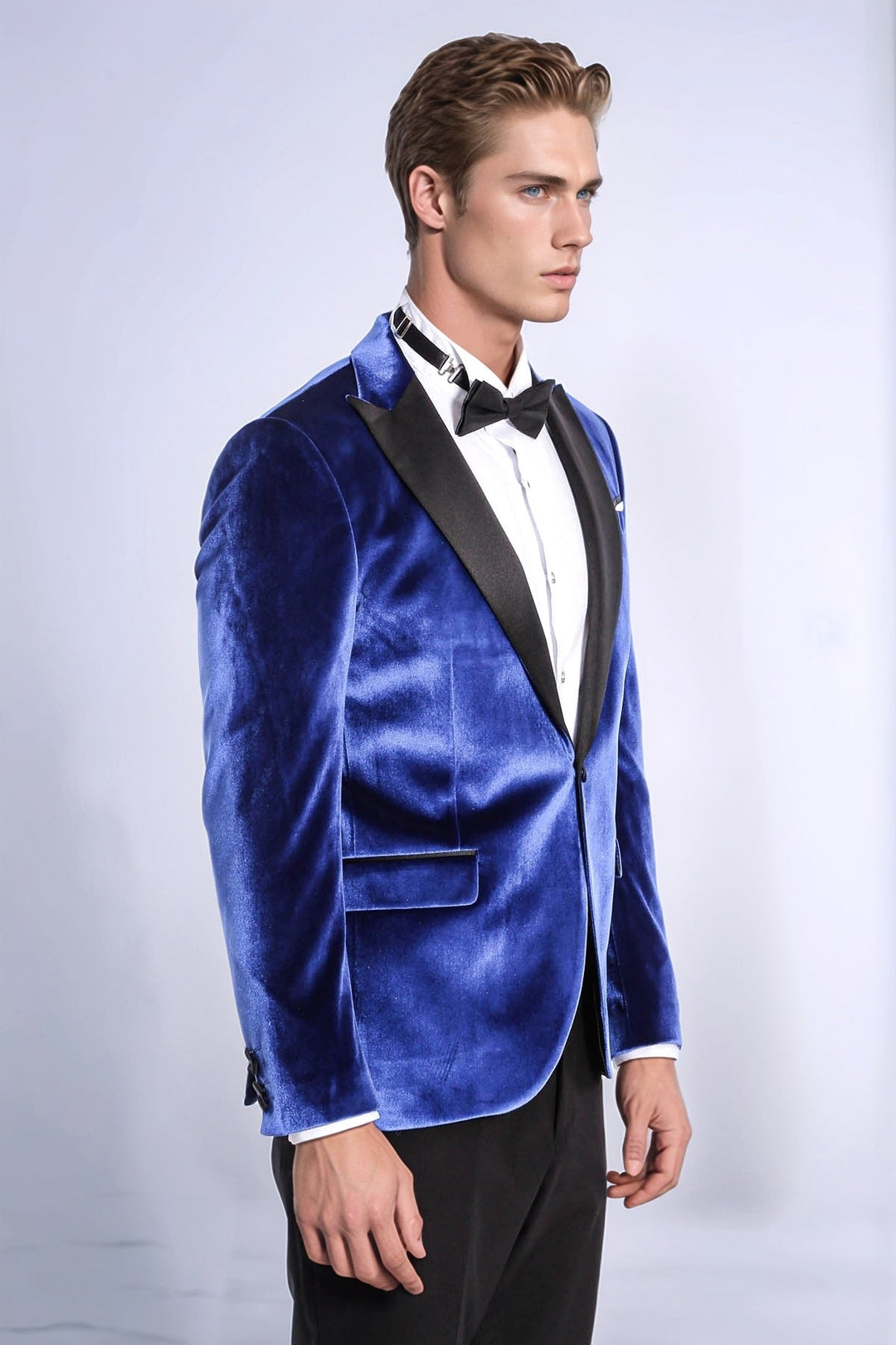 Blazer de fiesta ajustado de terciopelo azul marino para hombre - Wessi