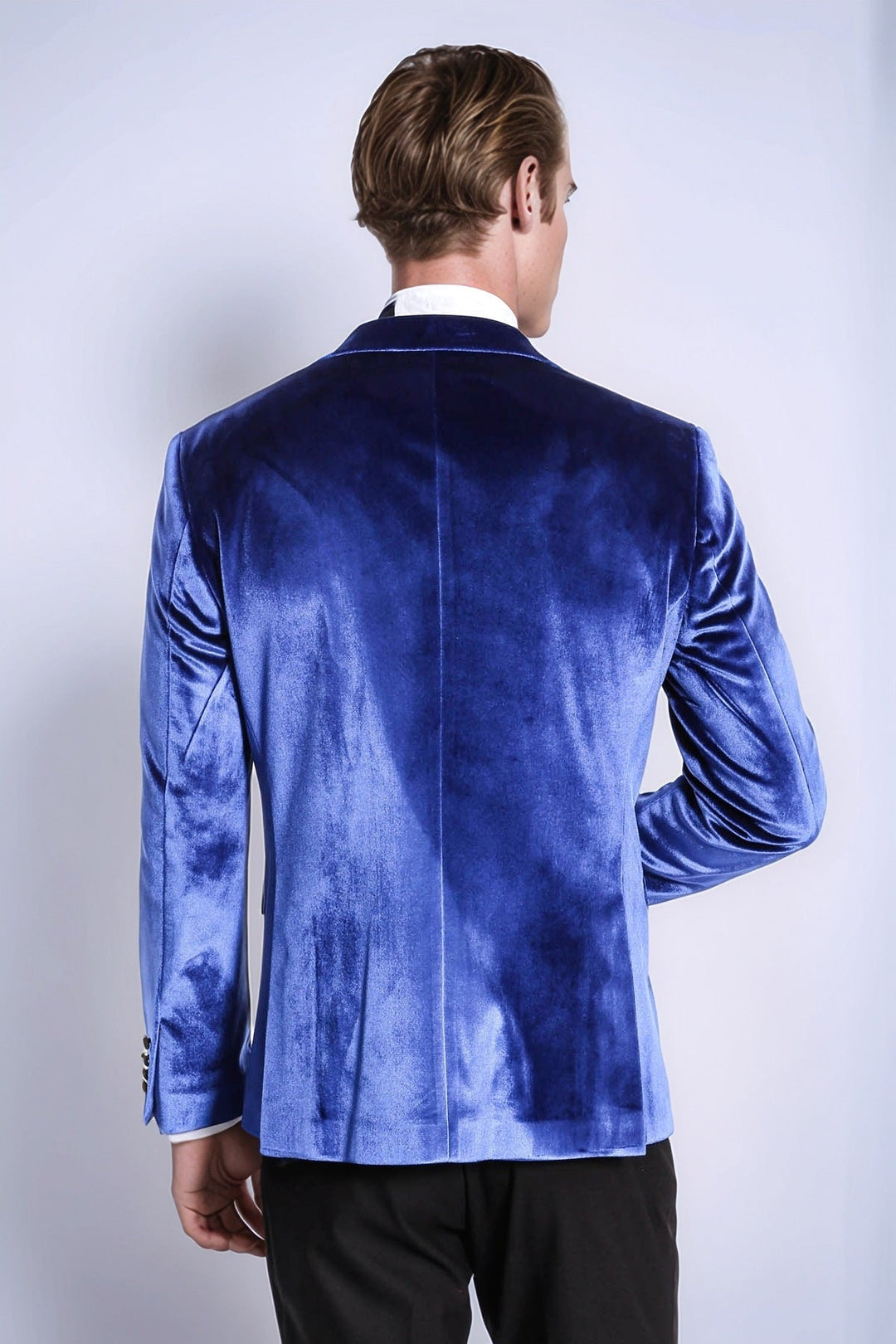 Blazer de fiesta ajustado de terciopelo azul marino para hombre - Wessi