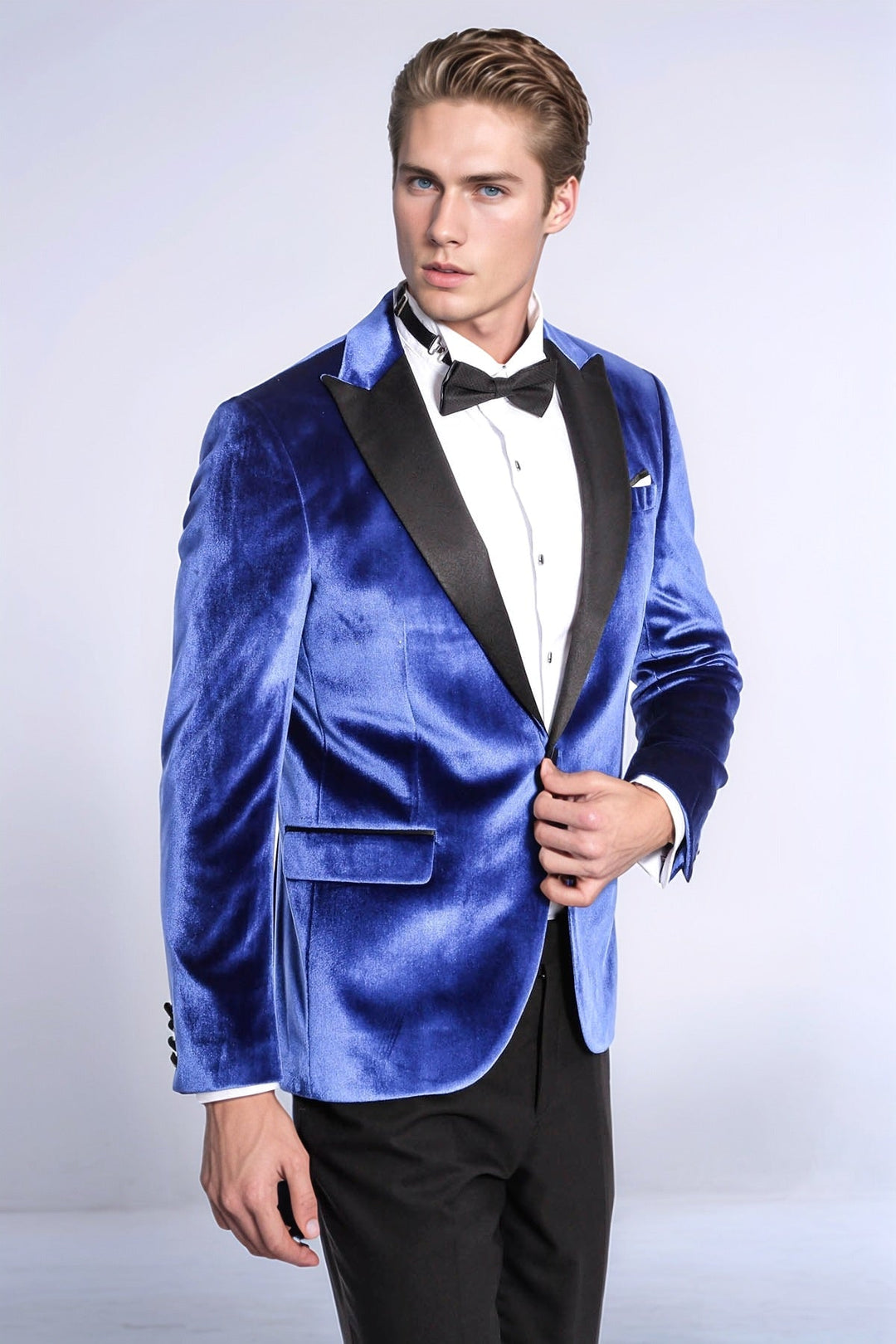 Blazer de fiesta ajustado de terciopelo azul marino para hombre - Wessi