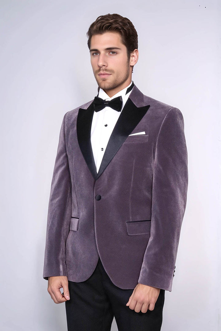 Peak Lapel Velvet Purple Men Prom Blazer - Wessi