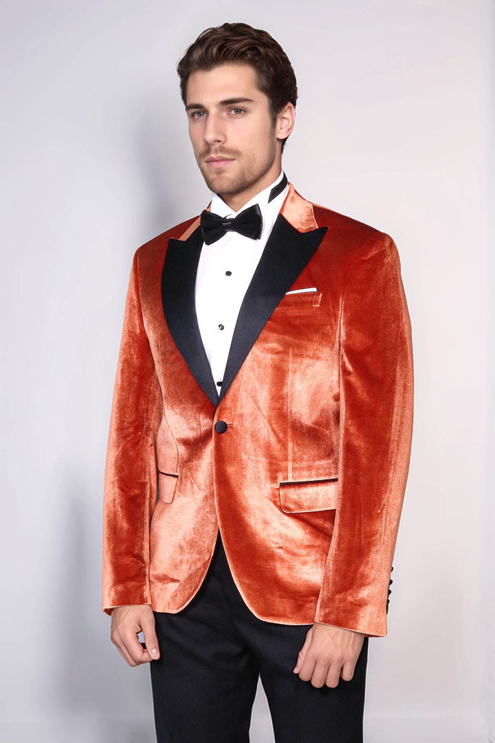 Blazer de terciopelo ajustado con un solo botón para hombre para fiesta de graduación