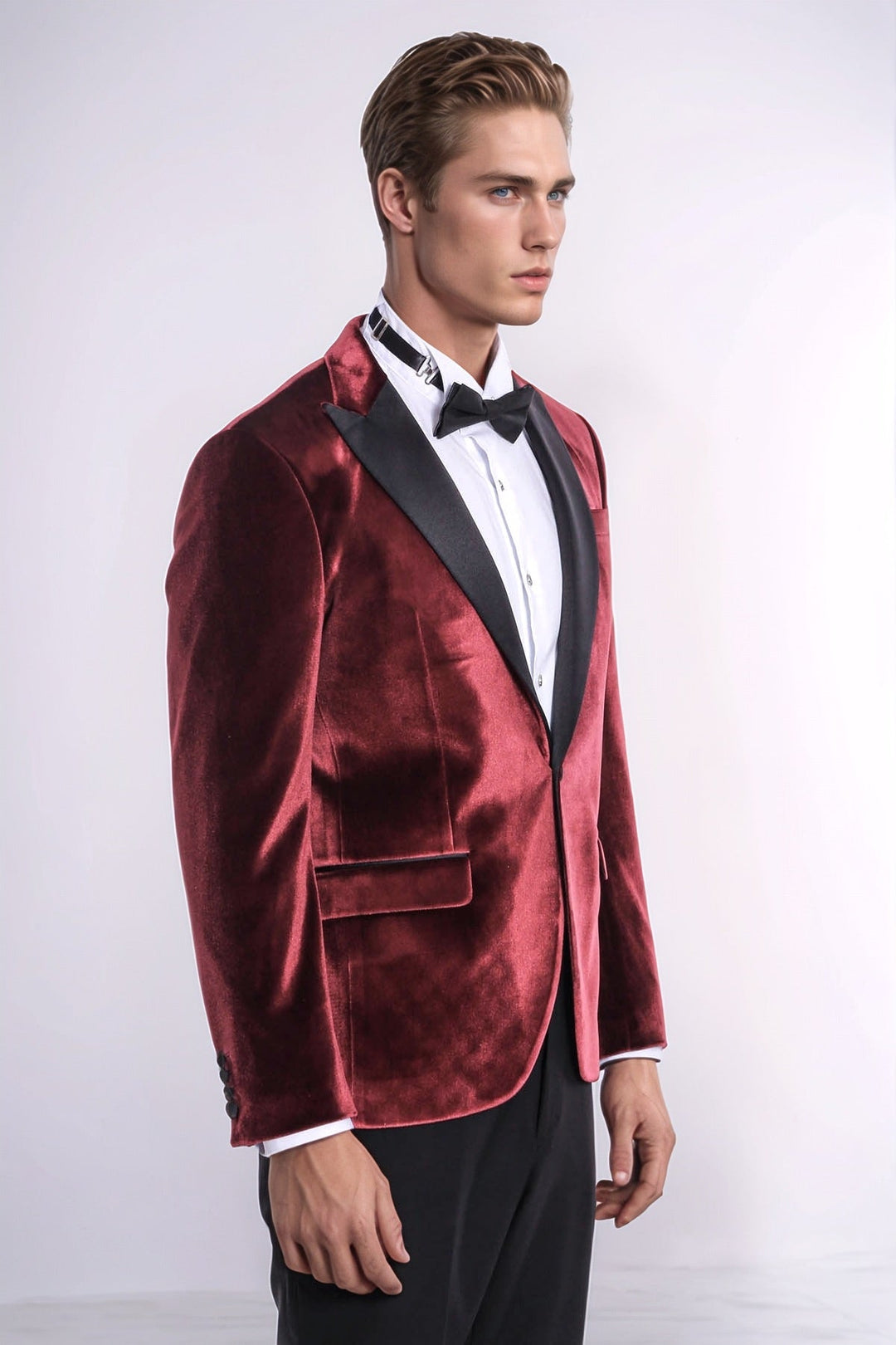 Blazer de terciopelo burdeos ajustado para hombre para fiesta de graduación - Wessi