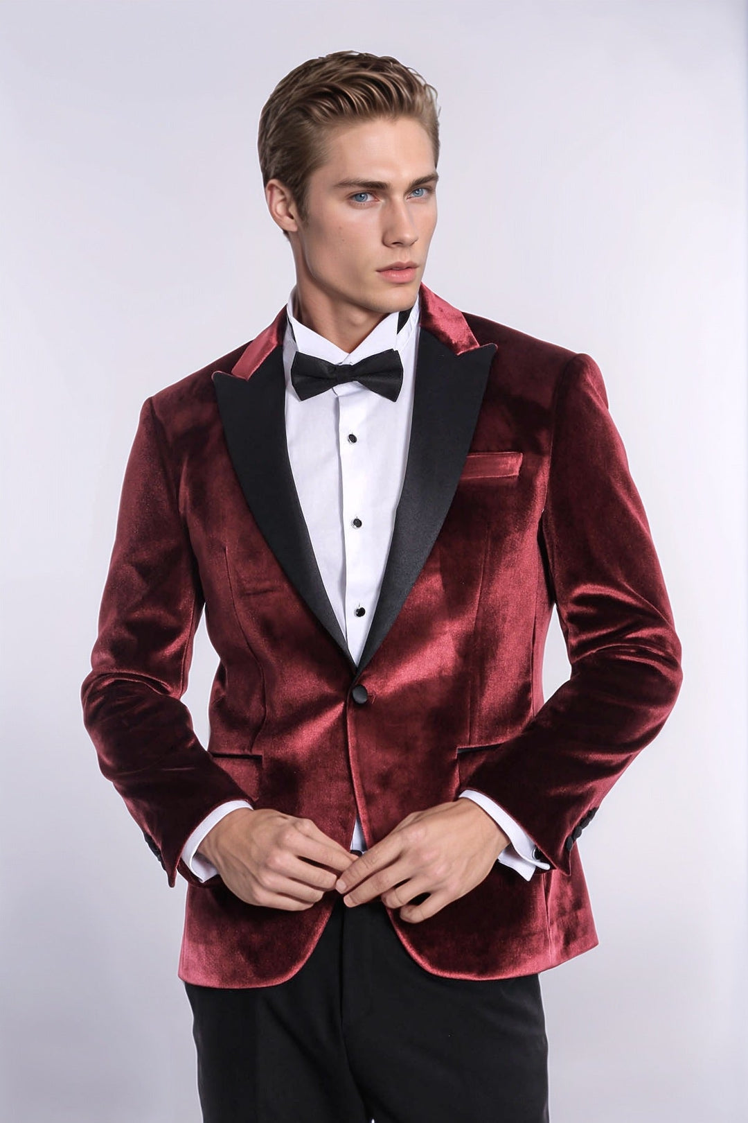 Blazer de terciopelo burdeos ajustado para hombre para fiesta de graduación - Wessi