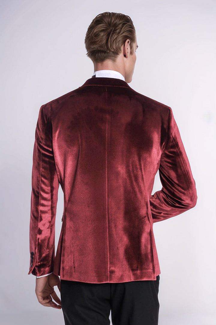 Blazer de terciopelo burdeos ajustado para hombre para fiesta de graduación - Wessi