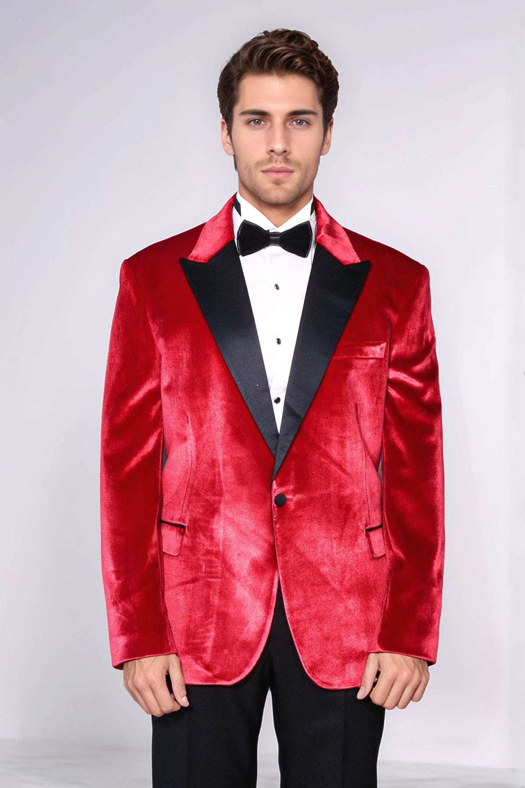 Blazer de terciopelo rojo con solapa de pico para hombre para fiesta de graduación - Wessi