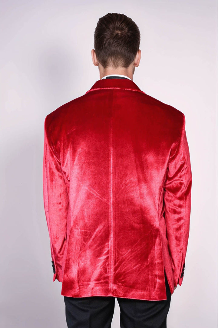 Blazer de terciopelo rojo con solapa de pico para hombre para fiesta de graduación - Wessi