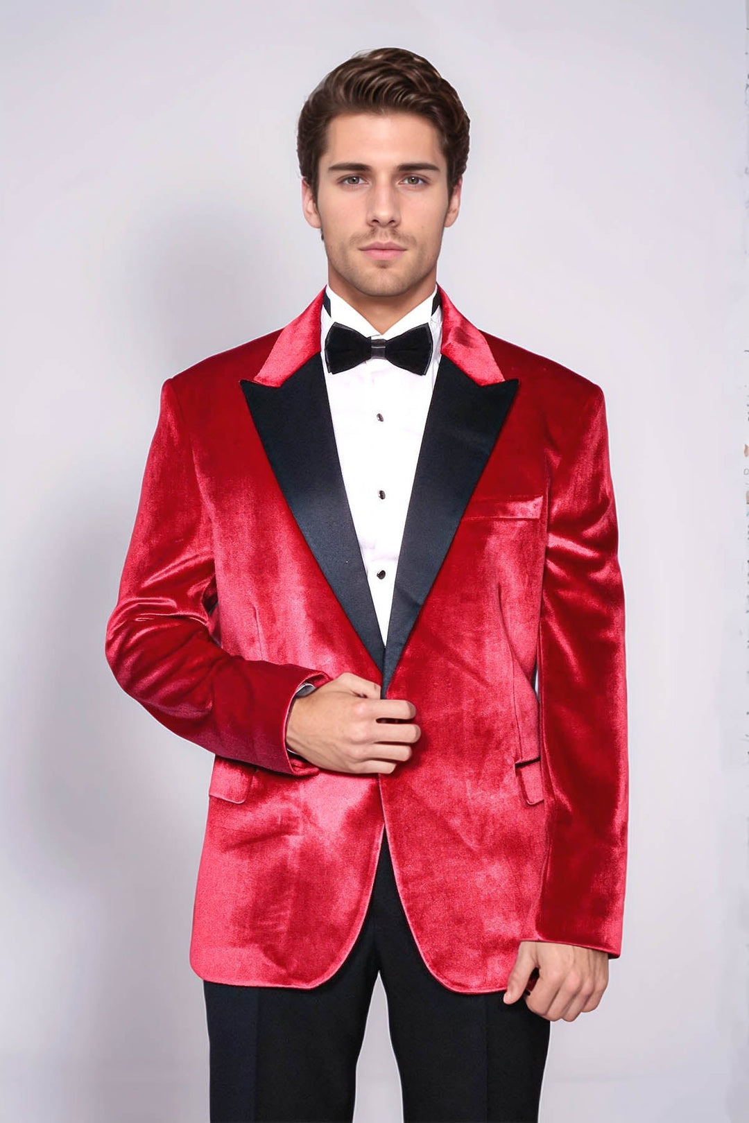 Blazer de terciopelo rojo con solapa de pico para hombre para fiesta de graduación - Wessi