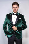 Blazer de fiesta para hombre de terciopelo verde oscuro con solapa en pico y corte entallado