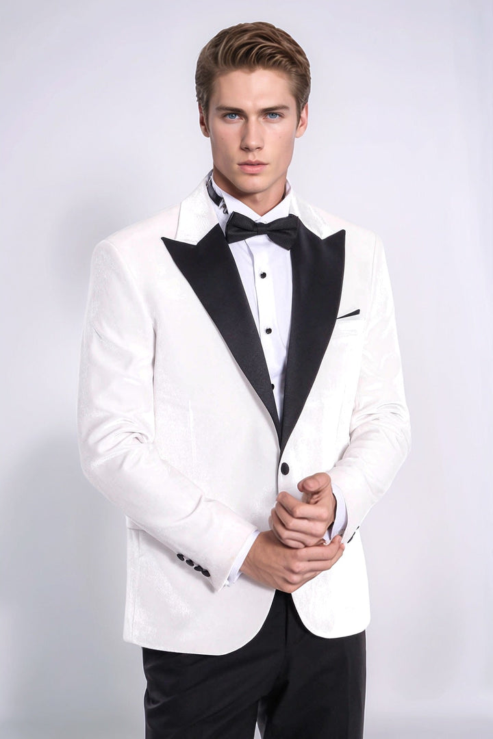 Blazer de terciopelo blanco ajustado para hombre para fiesta de graduación - Wessi