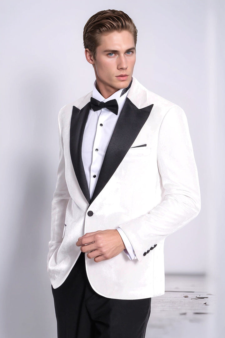 Blazer de terciopelo blanco ajustado para hombre para fiesta de graduación - Wessi