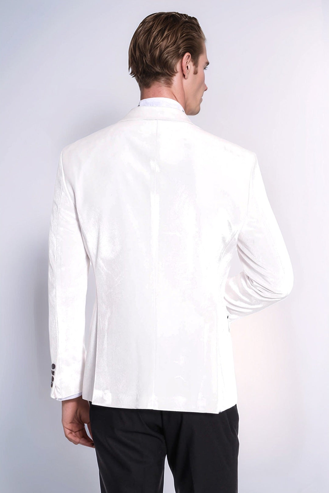 Blazer de terciopelo blanco ajustado para hombre para fiesta de graduación - Wessi
