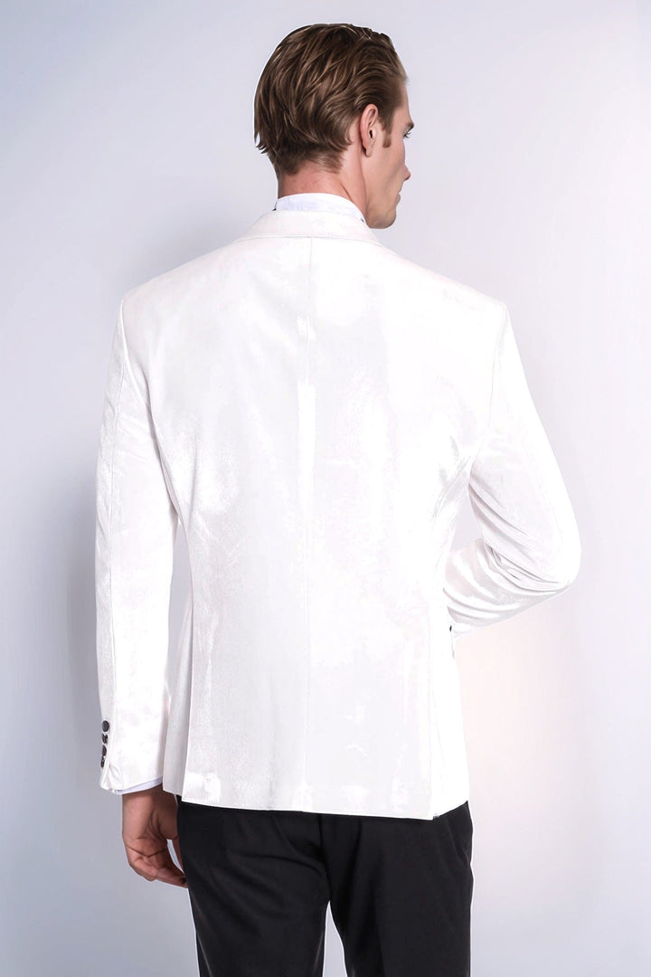 Blazer de terciopelo blanco ajustado para hombre para fiesta de graduación - Wessi