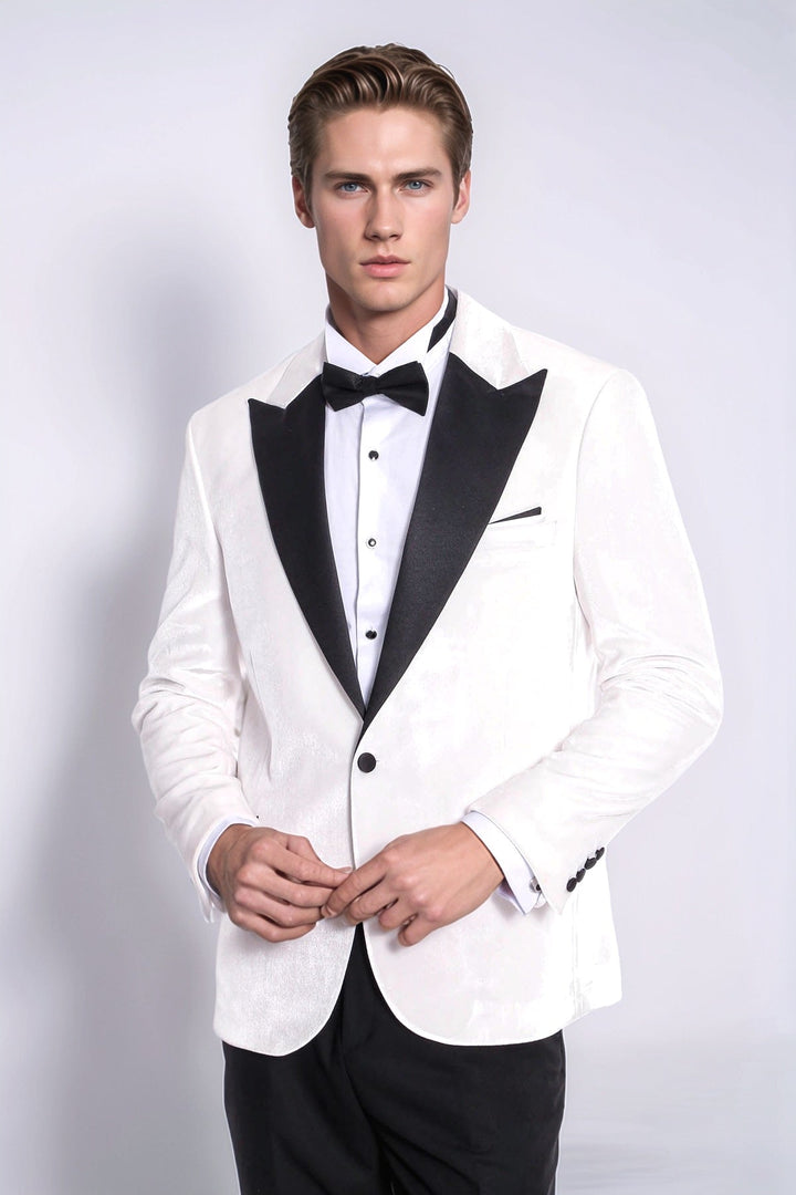 Blazer de terciopelo blanco ajustado para hombre para fiesta de graduación - Wessi