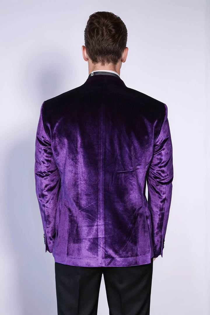 Blazer de terciopelo de corte entallado con un solo botón para hombre, color morado