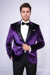 Blazer de terciopelo de corte entallado con un solo botón para hombre, color morado