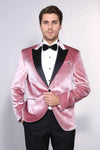 Blazer de fiesta para hombre de terciopelo rosa con solapa en pico y corte entallado