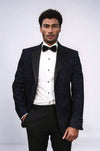 Blazer de fiesta para hombre con estampado negro sobre azul marino - Wessi