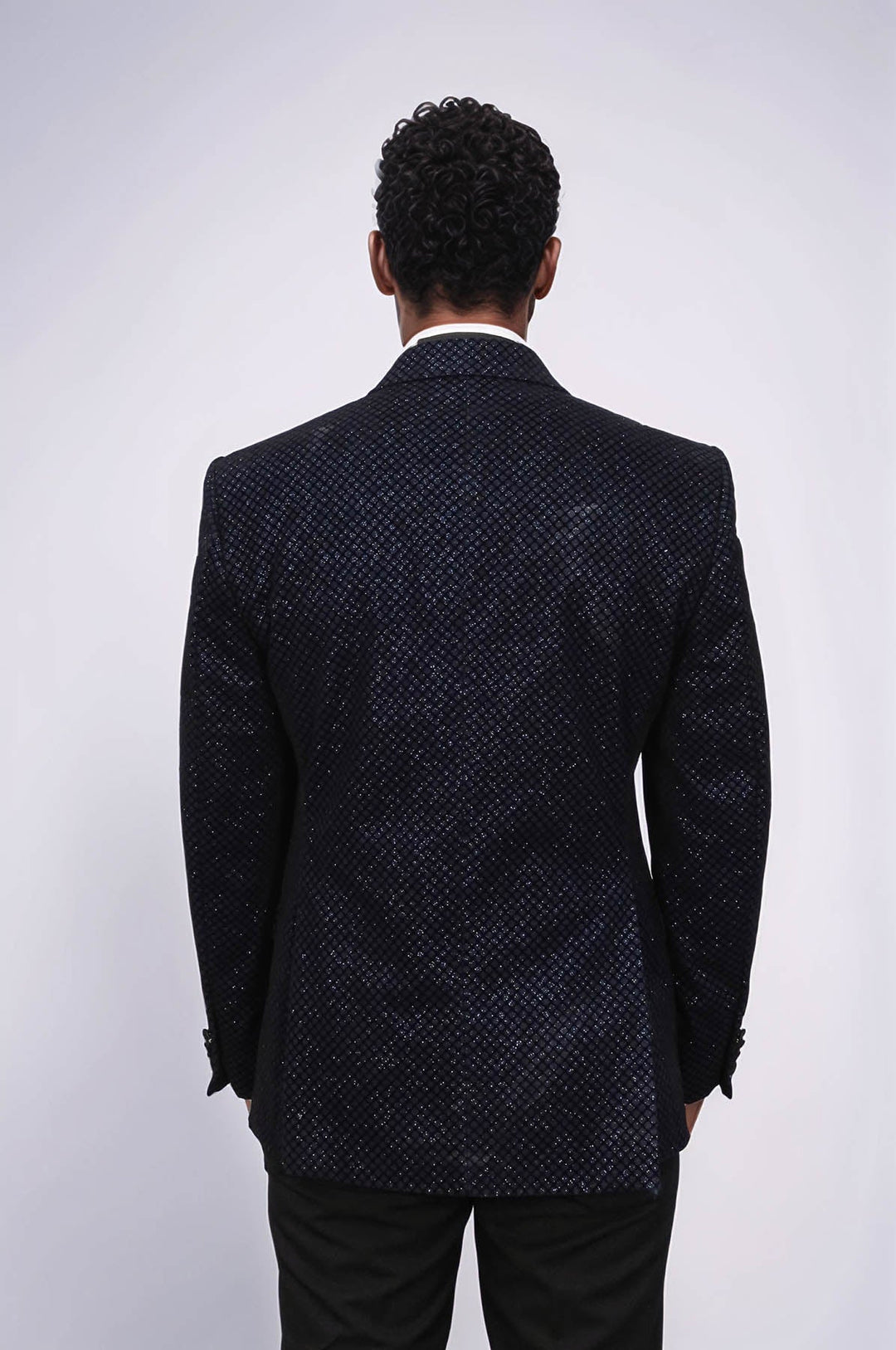 Blazer de fiesta para hombre con estampado negro sobre azul marino - Wessi