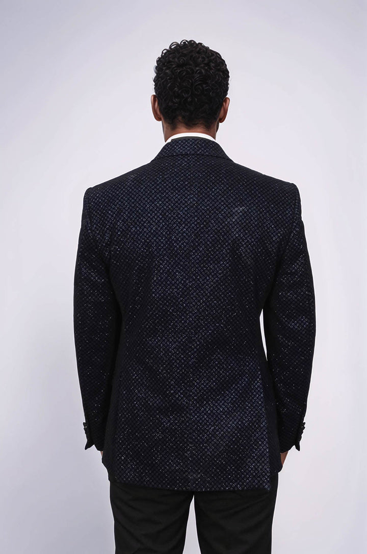 Blazer de fiesta para hombre con estampado negro sobre azul marino - Wessi