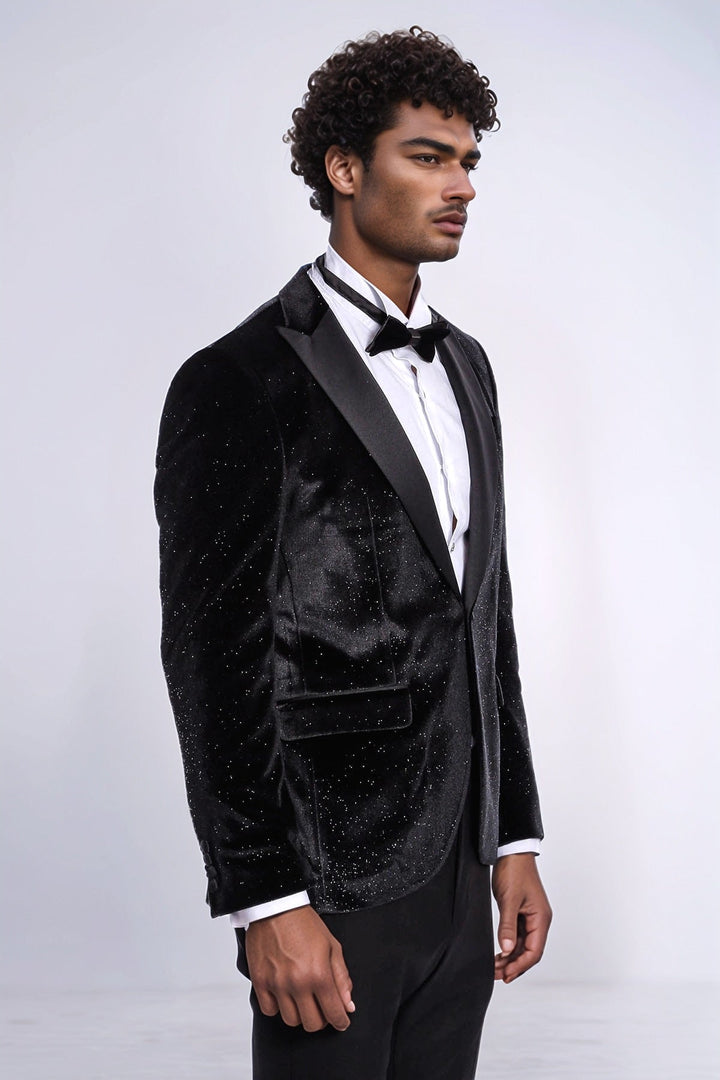 Blazer de fiesta ajustado y brillante de terciopelo negro para hombre - Wessi