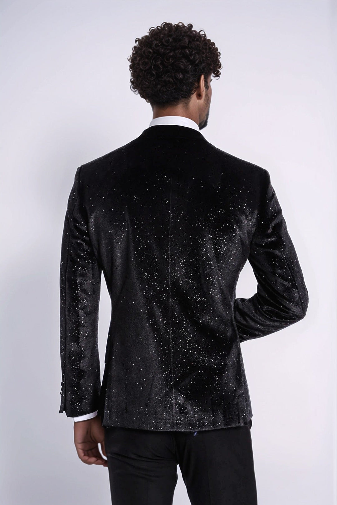 Blazer de fiesta ajustado y brillante de terciopelo negro para hombre - Wessi