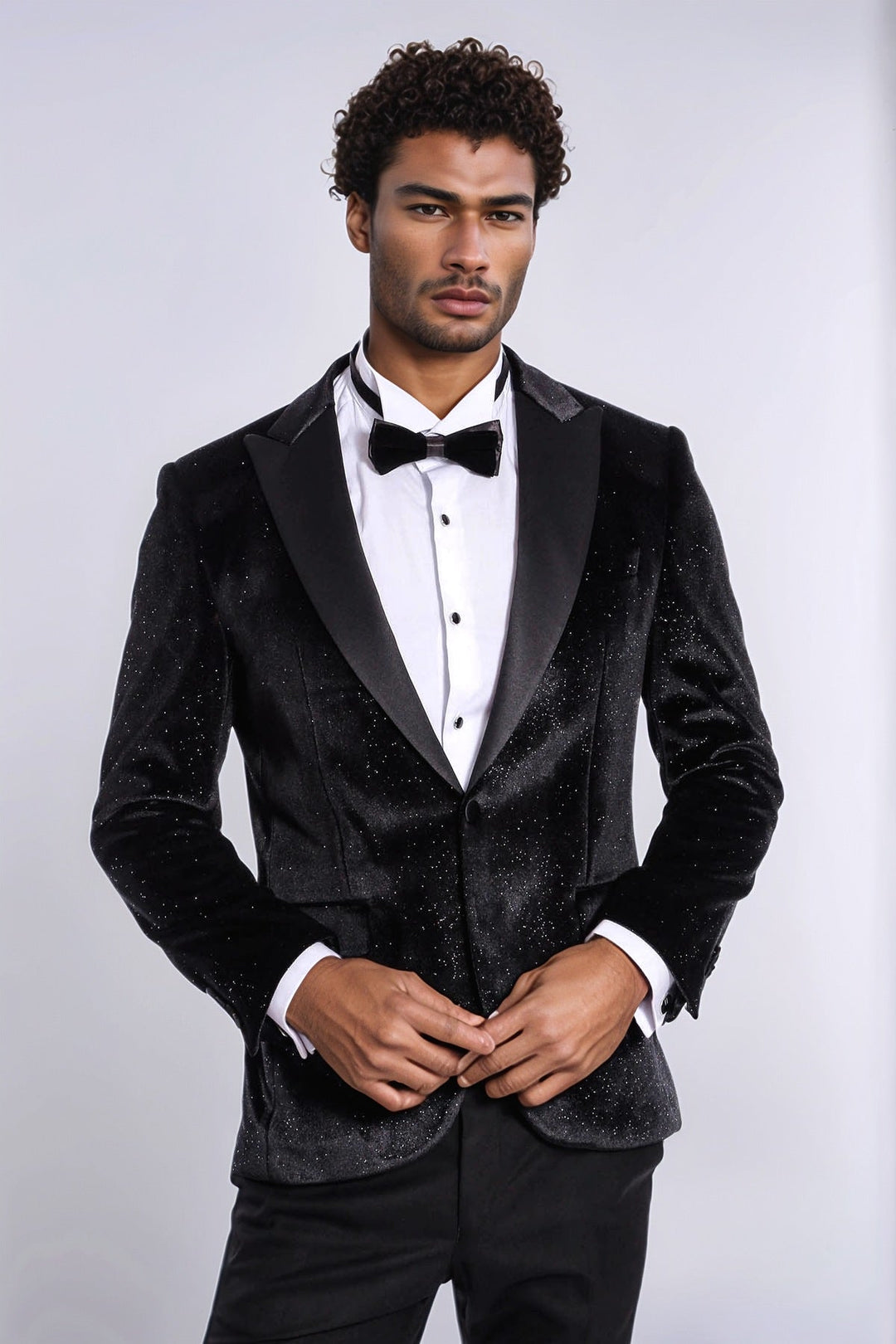 Blazer de fiesta ajustado y brillante de terciopelo negro para hombre - Wessi