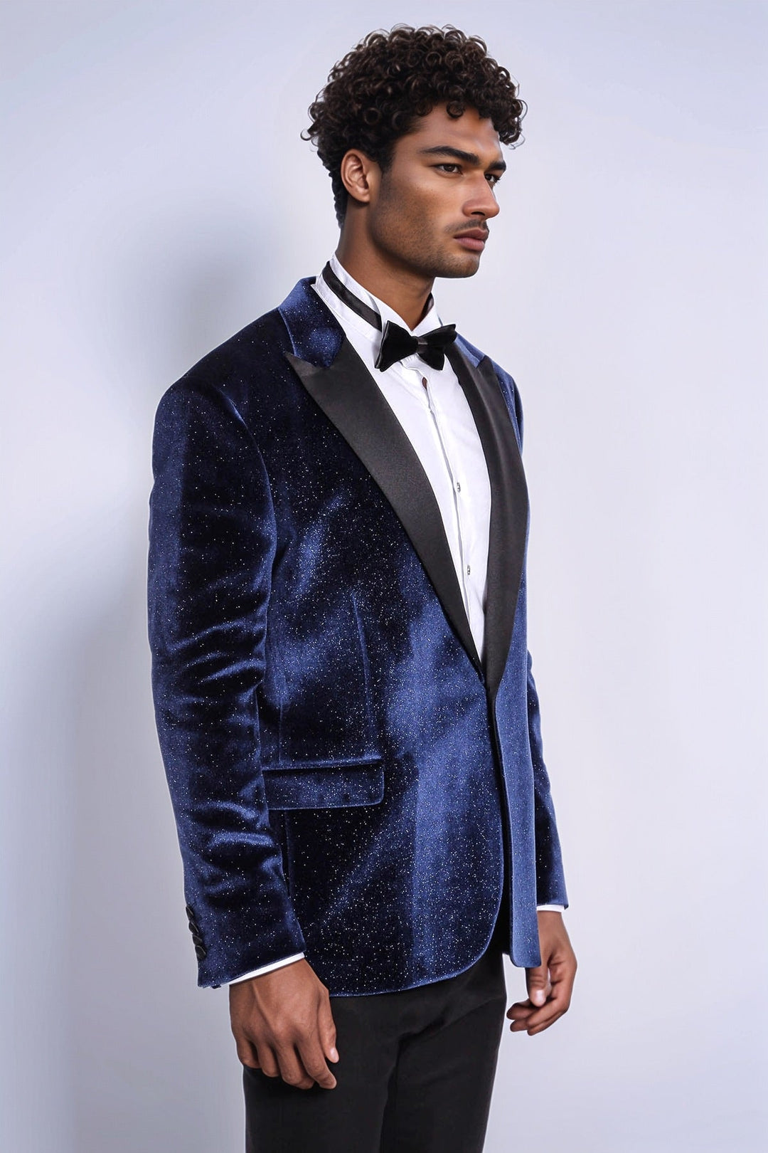 Blazer de fiesta para hombre de terciopelo azul marino ajustado y brillante - Wessi