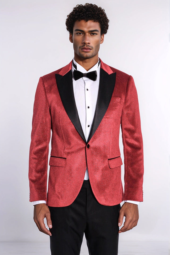 Sparkle Slim Fit Velvet Red Men Prom Blazer - Wessi