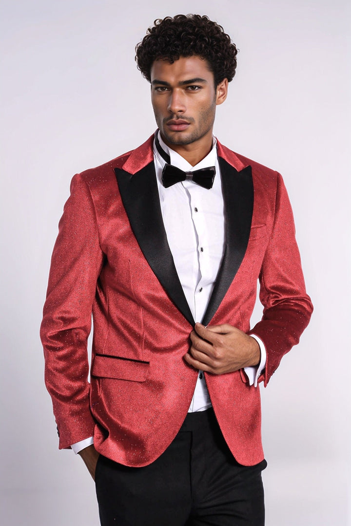 Sparkle Slim Fit Velvet Red Men Prom Blazer - Wessi