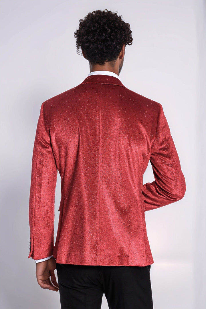Sparkle Slim Fit Velvet Red Men Prom Blazer - Wessi