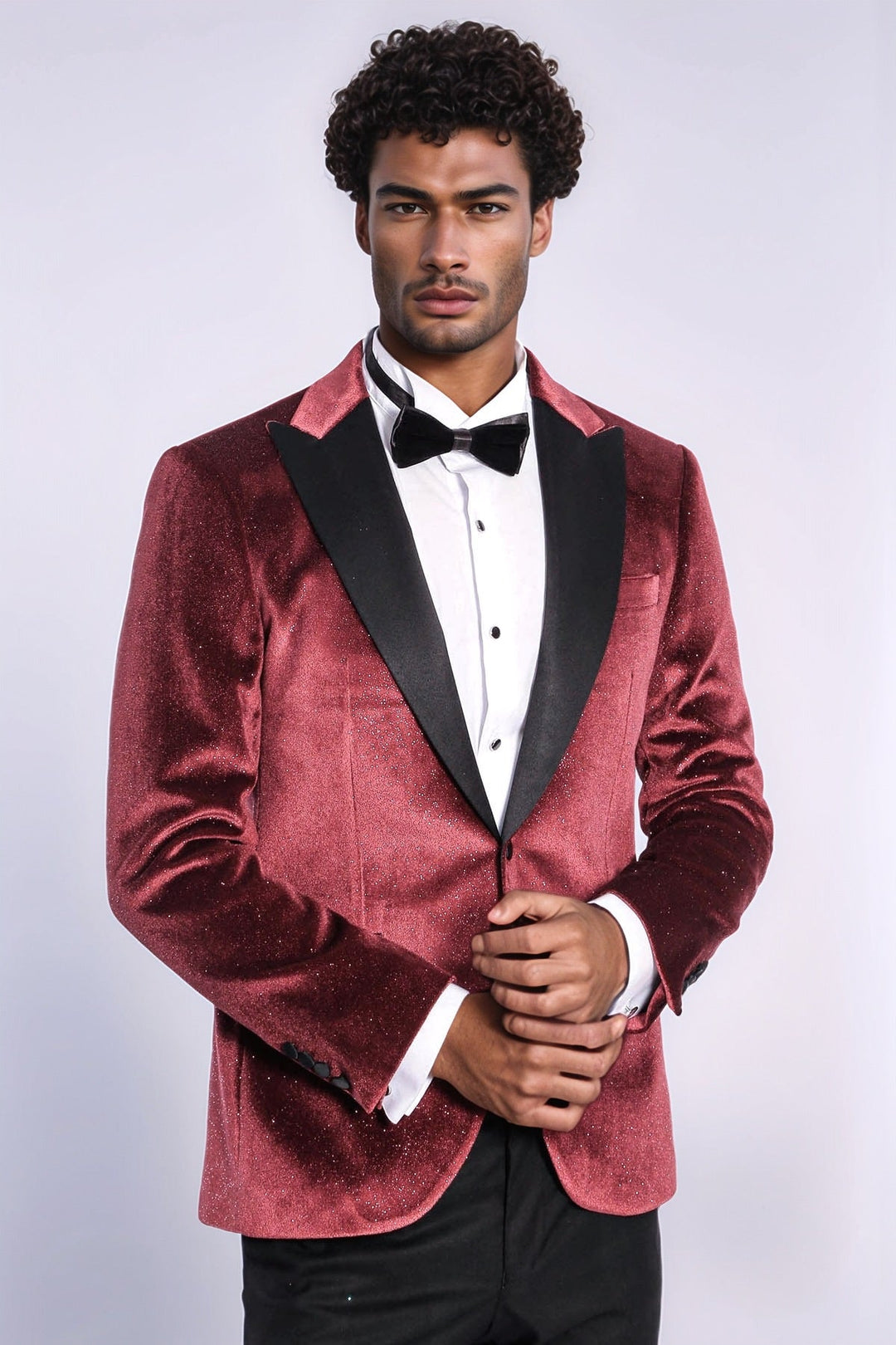 Blazer de fiesta para hombre de terciopelo burdeos ajustado y brillante - Wessi