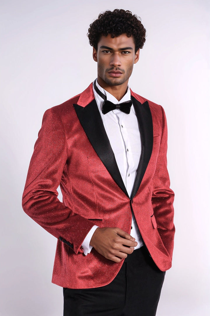 Sparkle Slim Fit Velvet Red Men Prom Blazer - Wessi