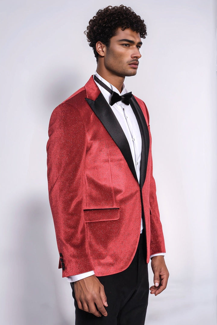 Sparkle Slim Fit Velvet Red Men Prom Blazer - Wessi