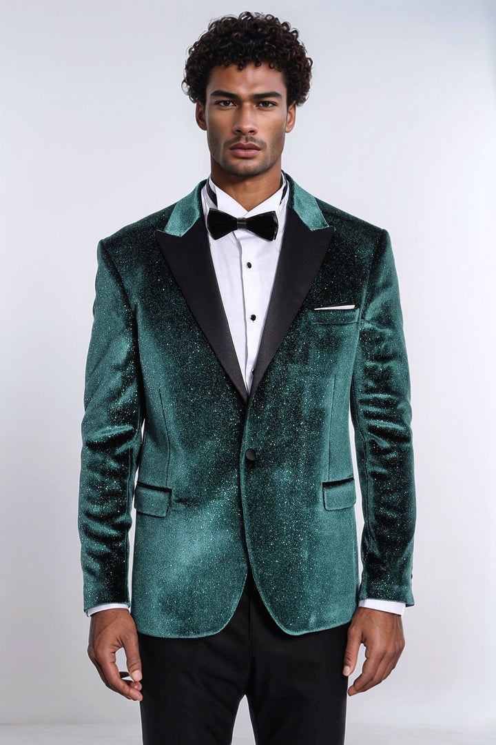 Blazer de fiesta de terciopelo verde ajustado y brillante para hombre - Wessi